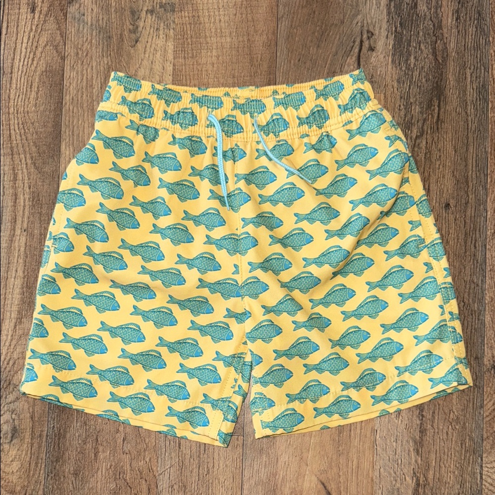 Crewcuts Yellow Fish Pattern Swim Trunks 6